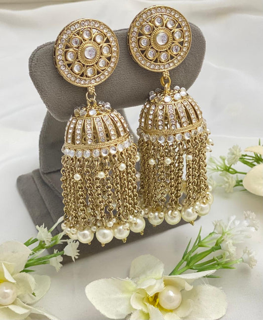 Golden With Pearls Chandelier Style Earrings