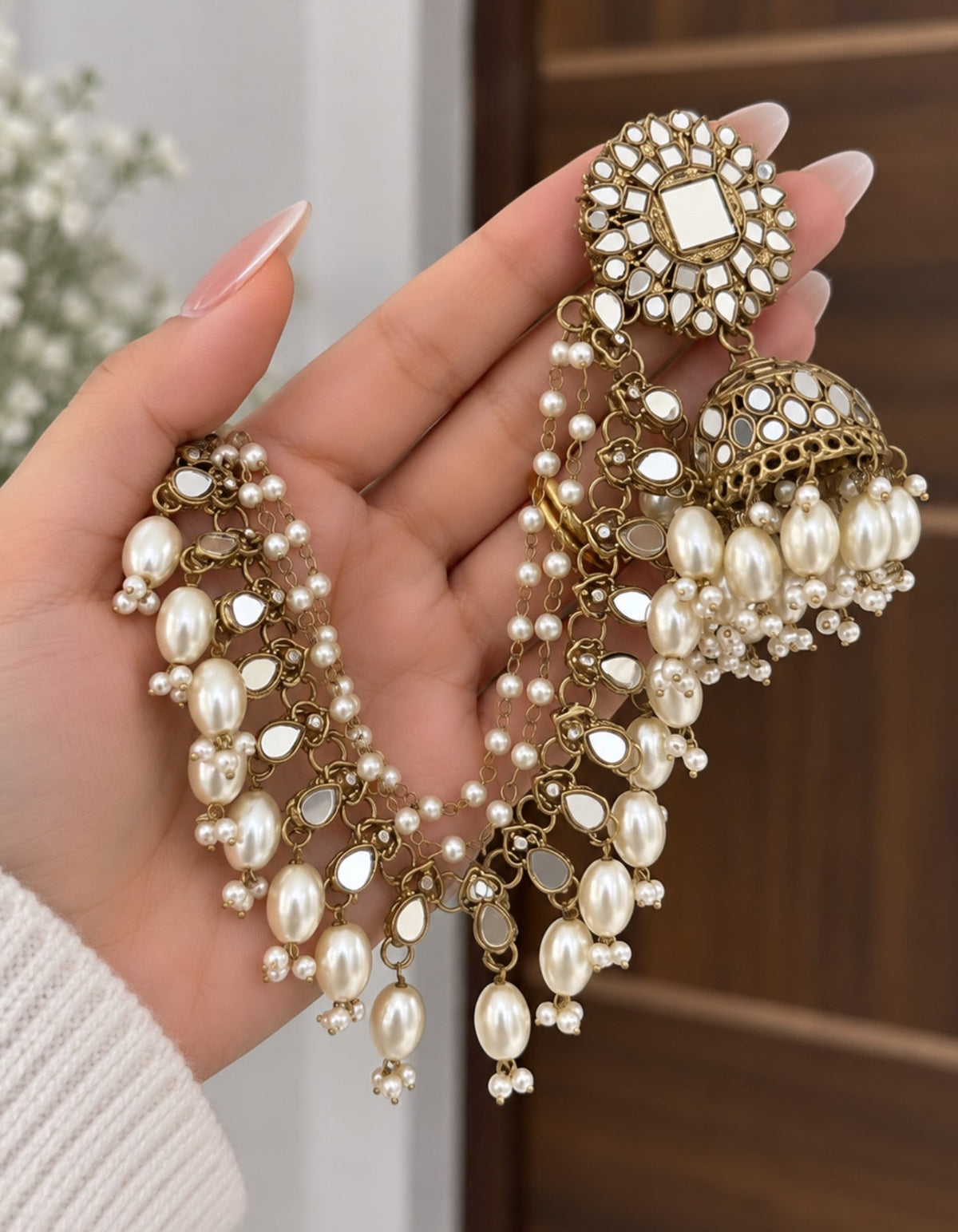 Mirrored Sahara Earrings Set with Tikka