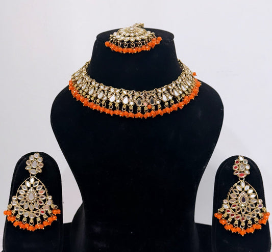 Orange Mirrored Necklace Set