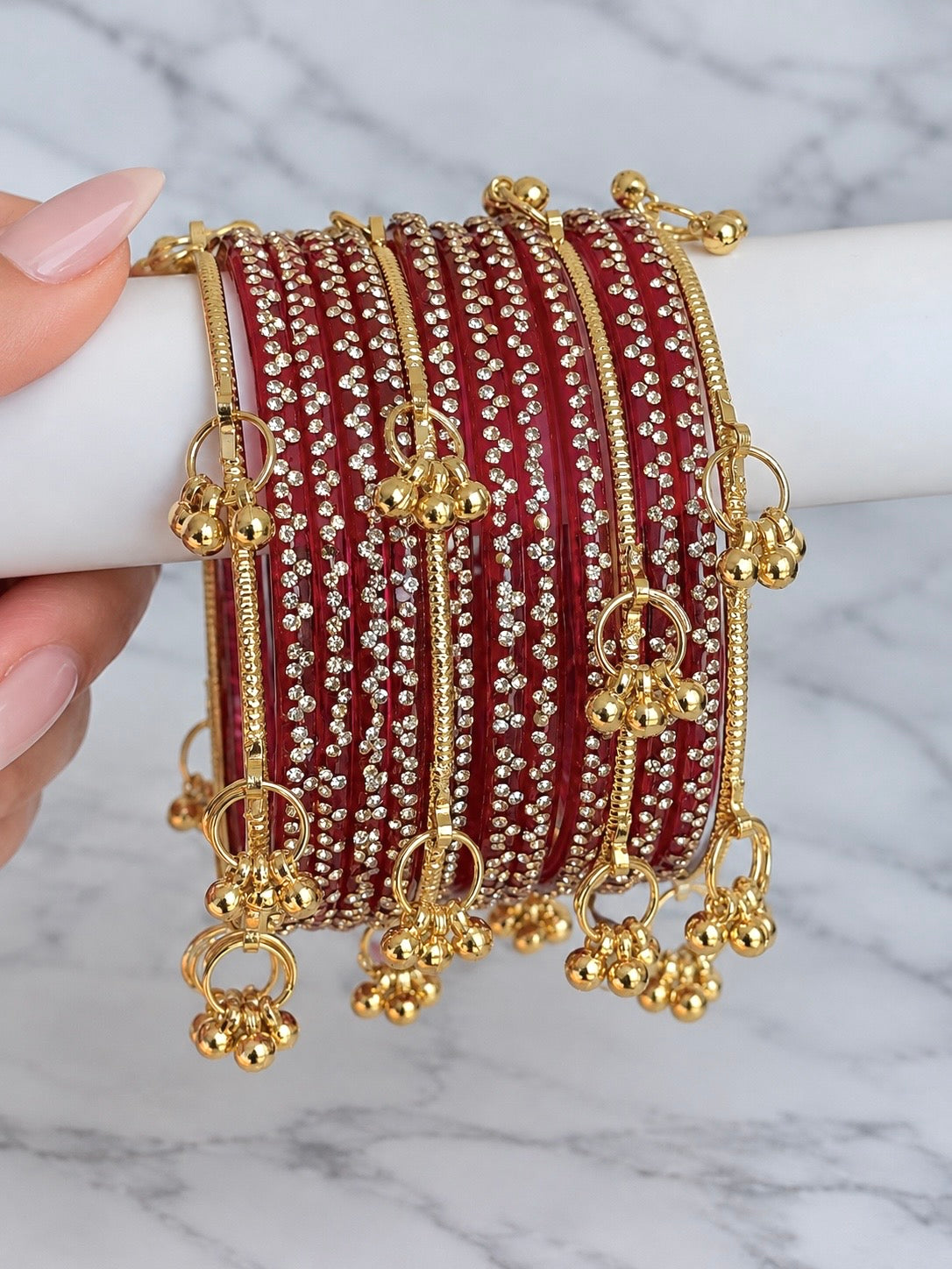 *New* Sophie Kashmiri Style Glass Bangle Set in Magenta