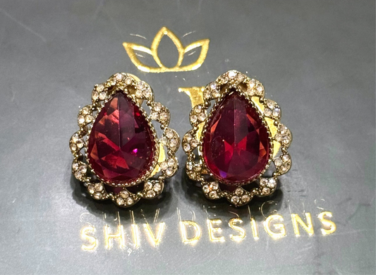 Red Colored Tear Drop Shaped Studs