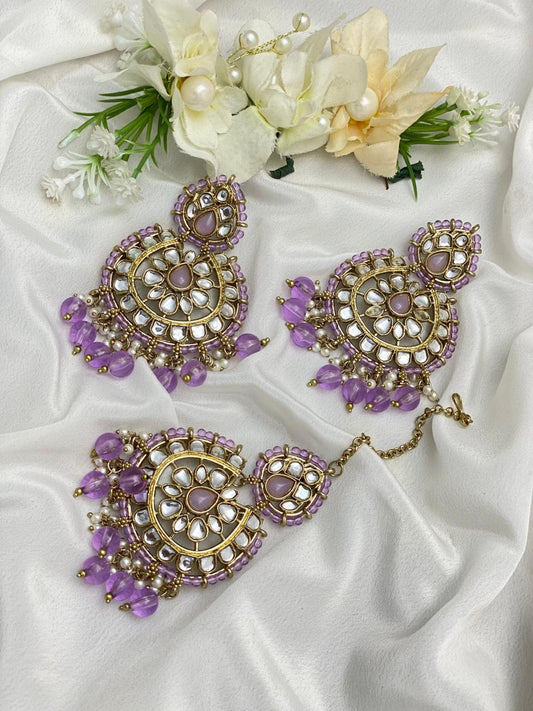 Lavender Colored Earrings & Tikka Set