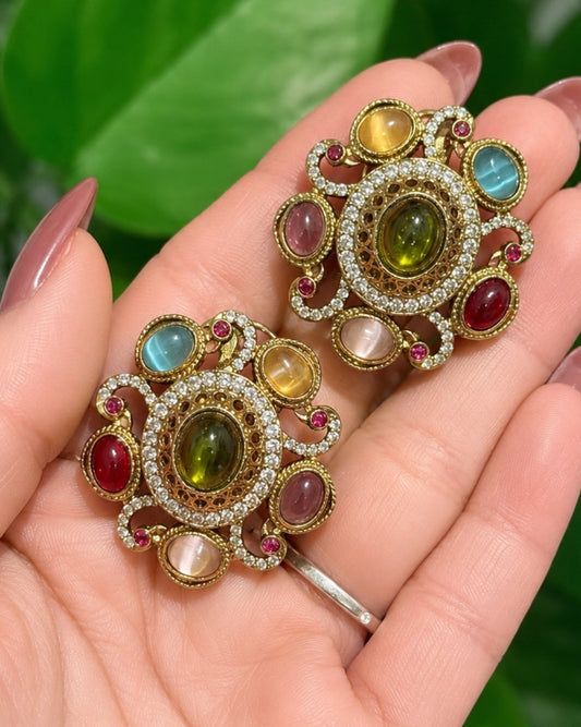 Sabyasachi Inspired Semi Precious Stonework Premium Studs