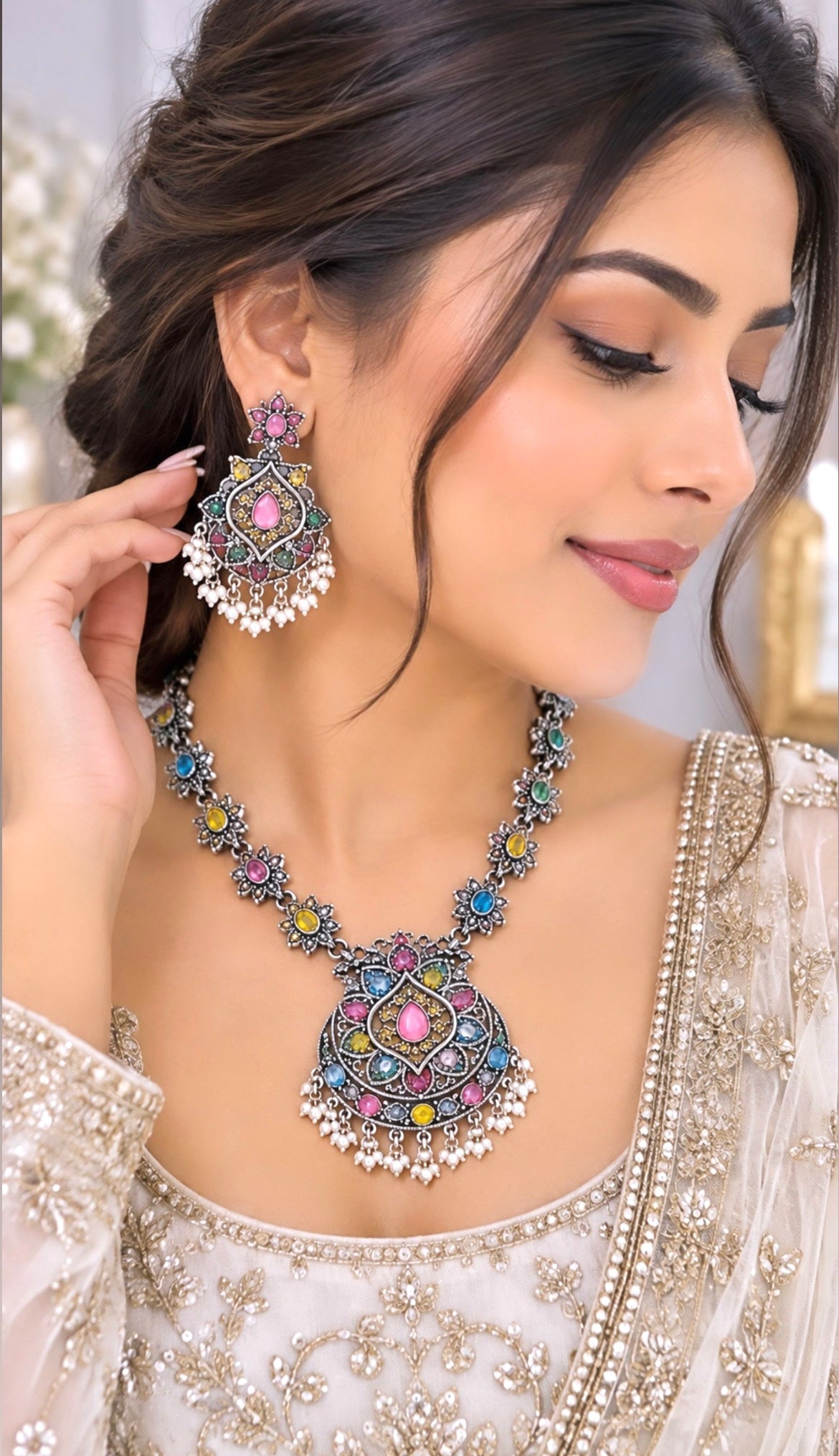 Khushi Multi Colored Long Oxidized Necklace Set