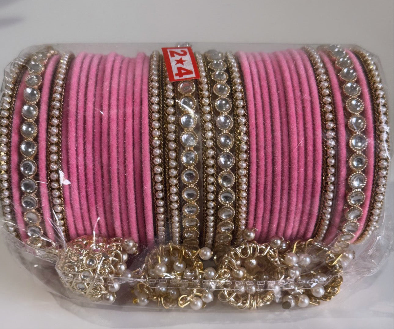 Pink Bangle Set with Hangings