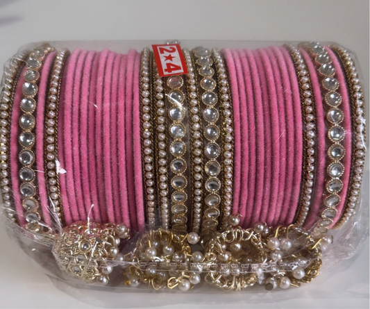 Pink Bangle Set with Hangings