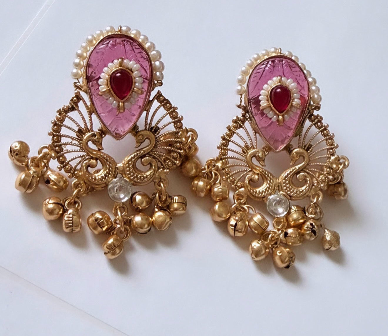 Gulabi Noor Earrings With Ghunghroos