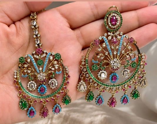 Mona Chandbali Style Earrings & Tikka Set