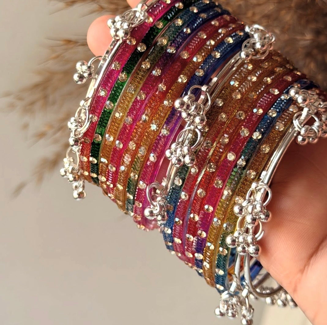 Sophia Glass Bangle Set with Kashmiri Bangles