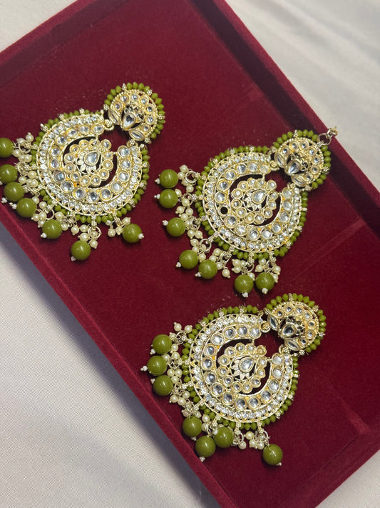 Green Earrings and Tikka Set