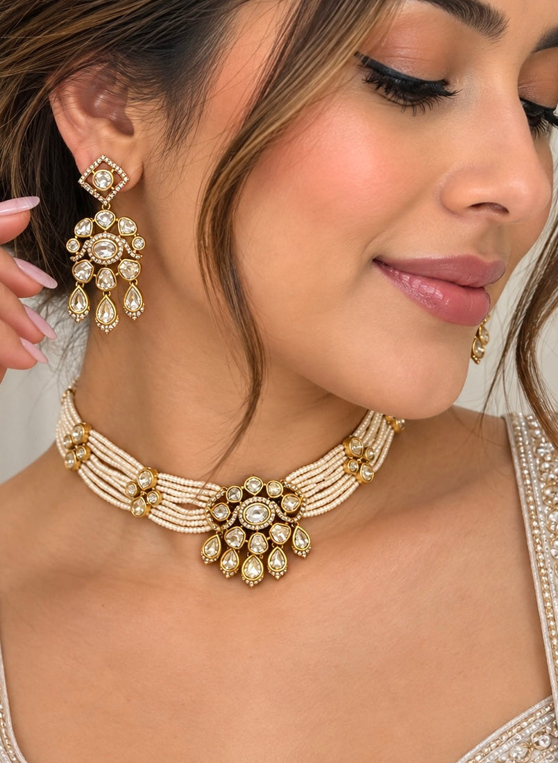 Simran Chocolate Moissanite Pearl Choker Set