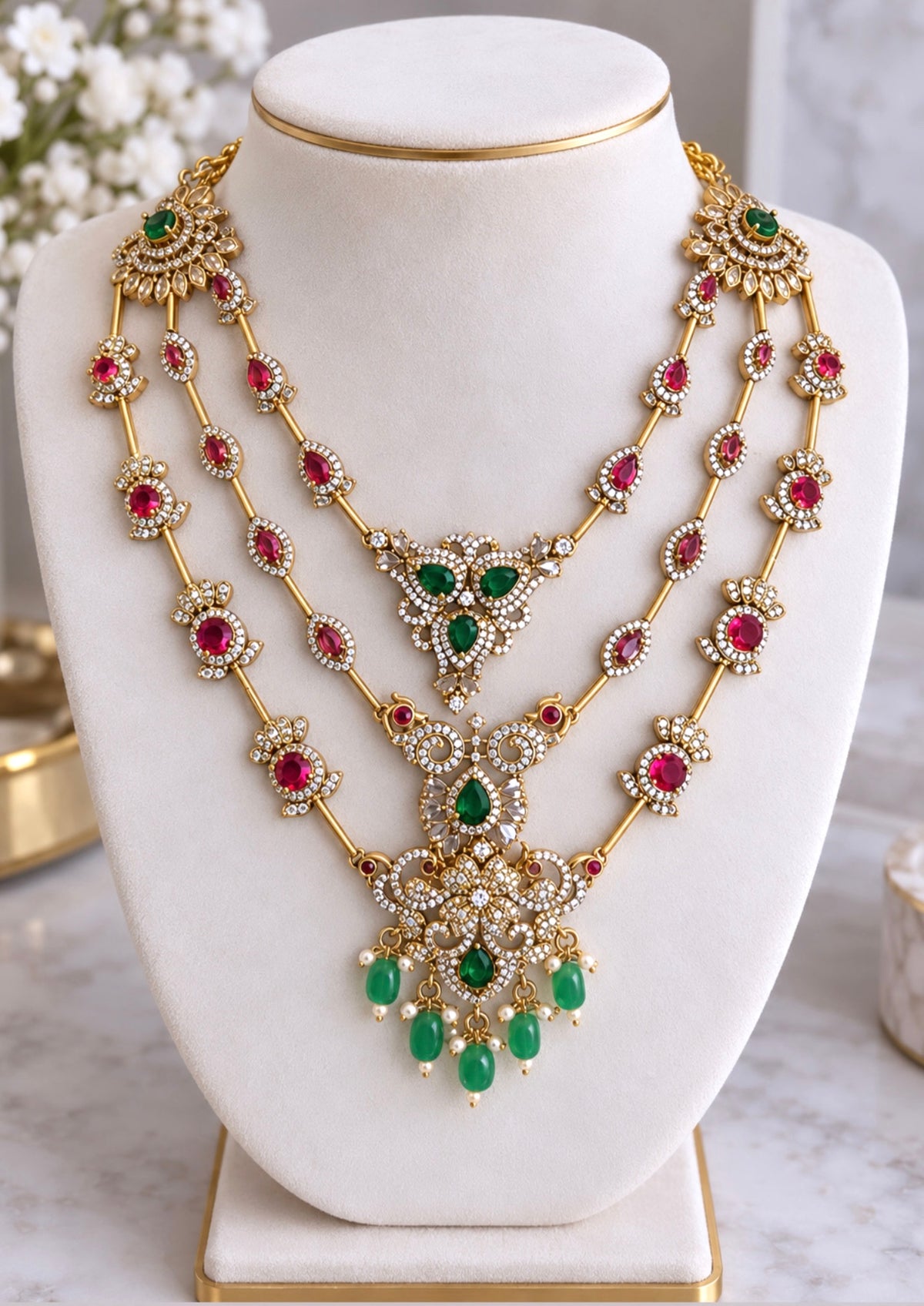 Raunak Triple Layered Victorian Style Necklace Set