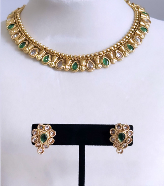 Gold Plated Green Light Weight Necklace Set