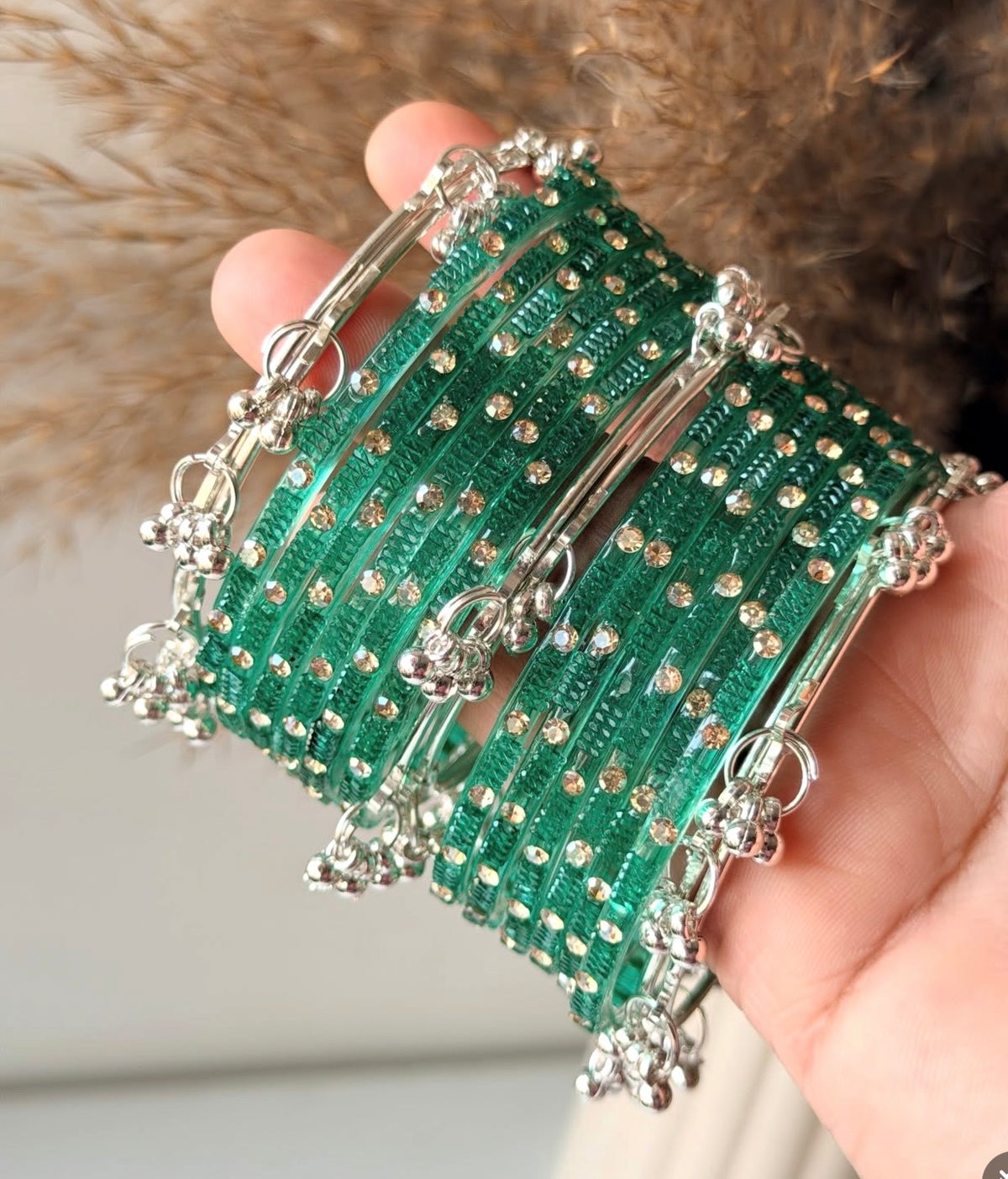 Sophia Glass Bangle Set with Kashmiri Bangles