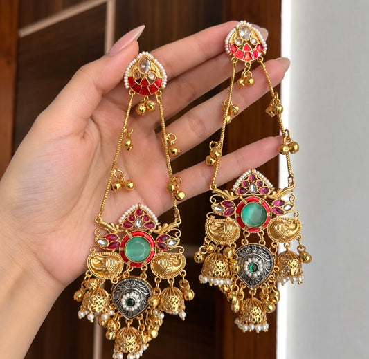 Jasmin Long Kashmiri Style Earrings