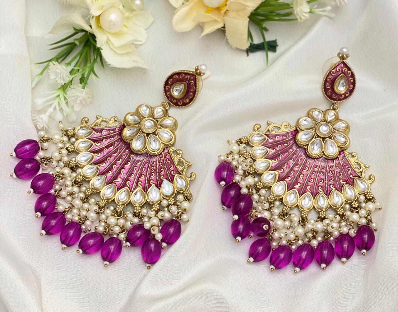 Magenta Colored Earrings Set