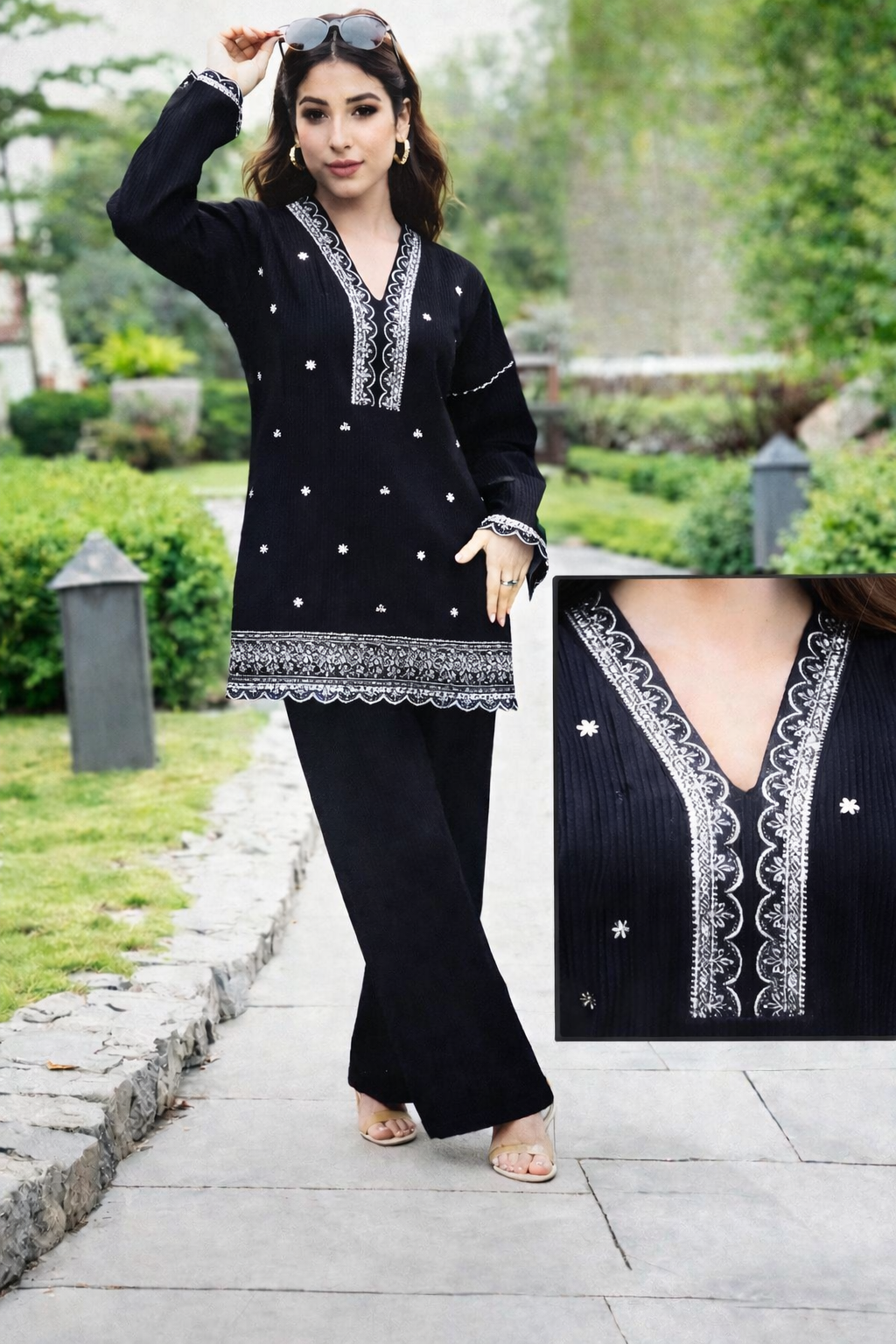 Black Woolen with Sequin Work Cord Set