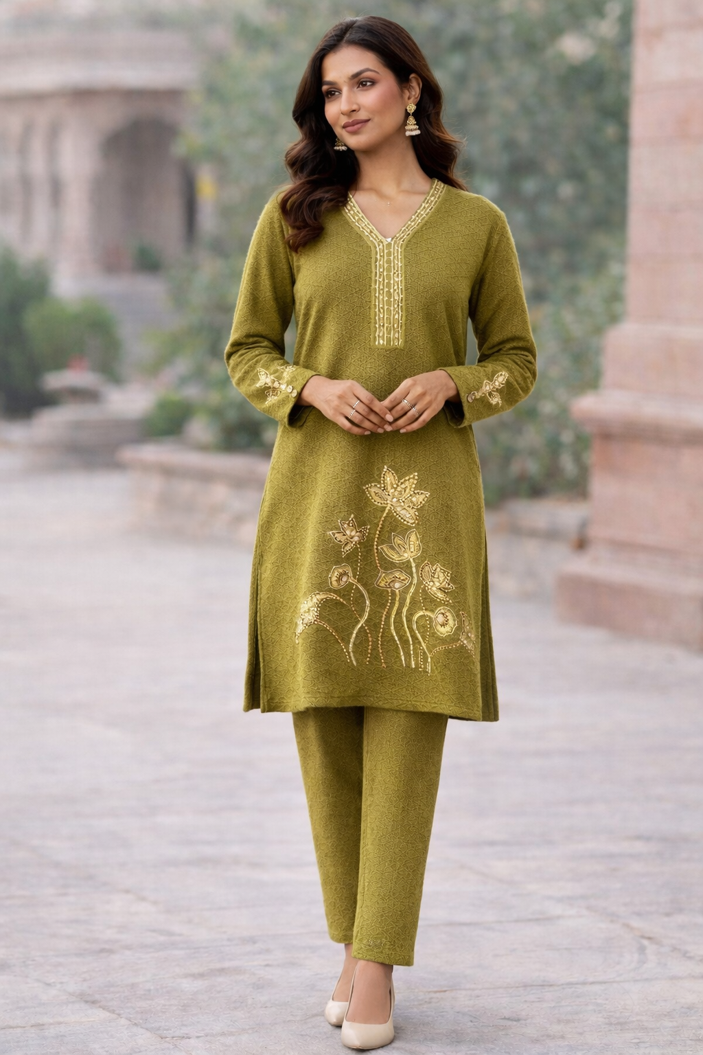 Woolen Cord Set with Embroidery