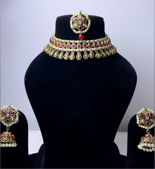 Red & Golden Necklace Set