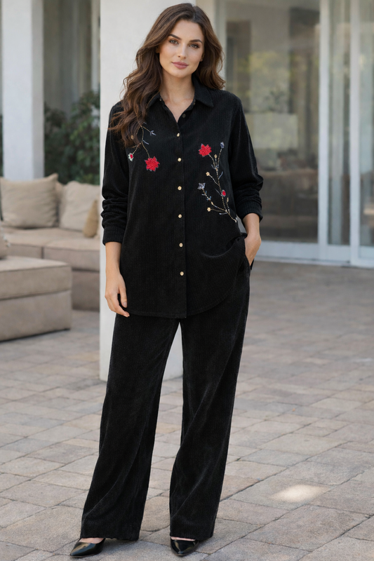 Black Embroidered with Sequin Work Cord Set