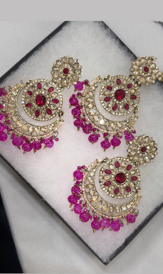 Pink and Gold Earrings and Tikka Set
