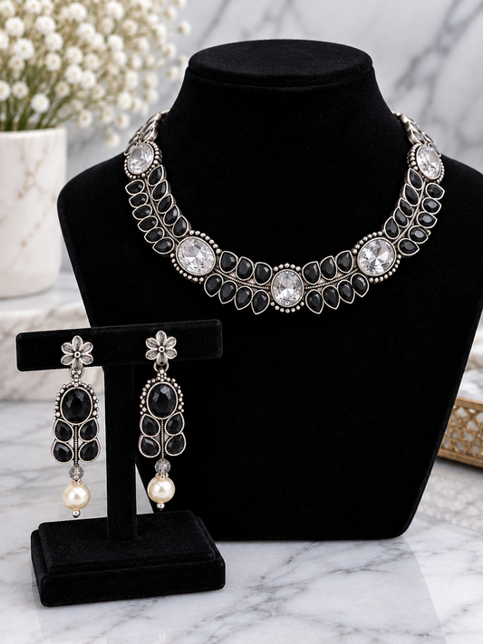 Simran Oxidized & American Diamond Necklace Set