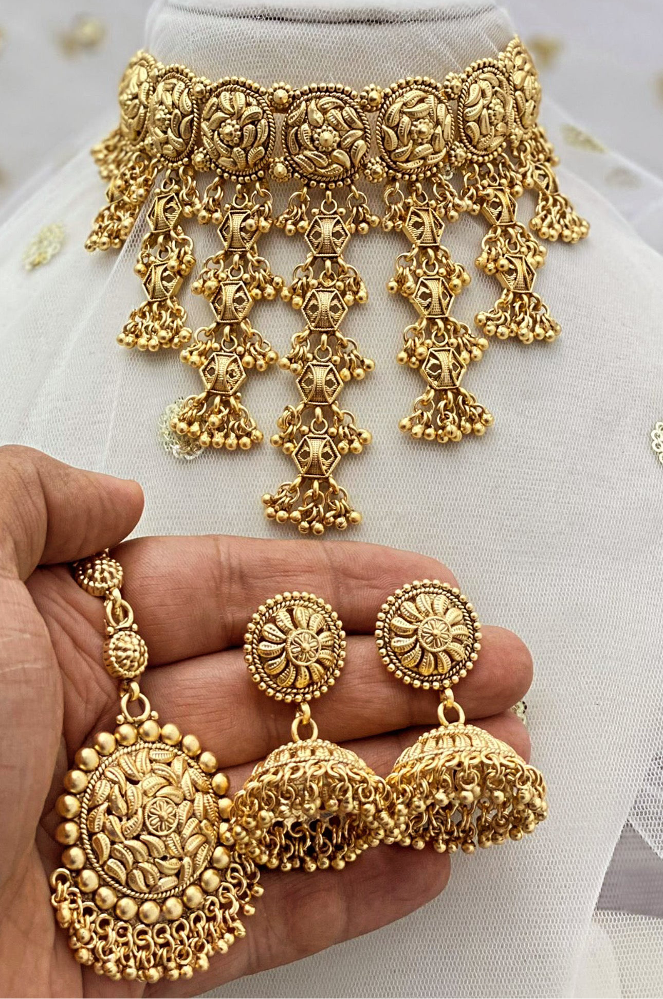 Waterfall Style Gold Plated Necklace Set