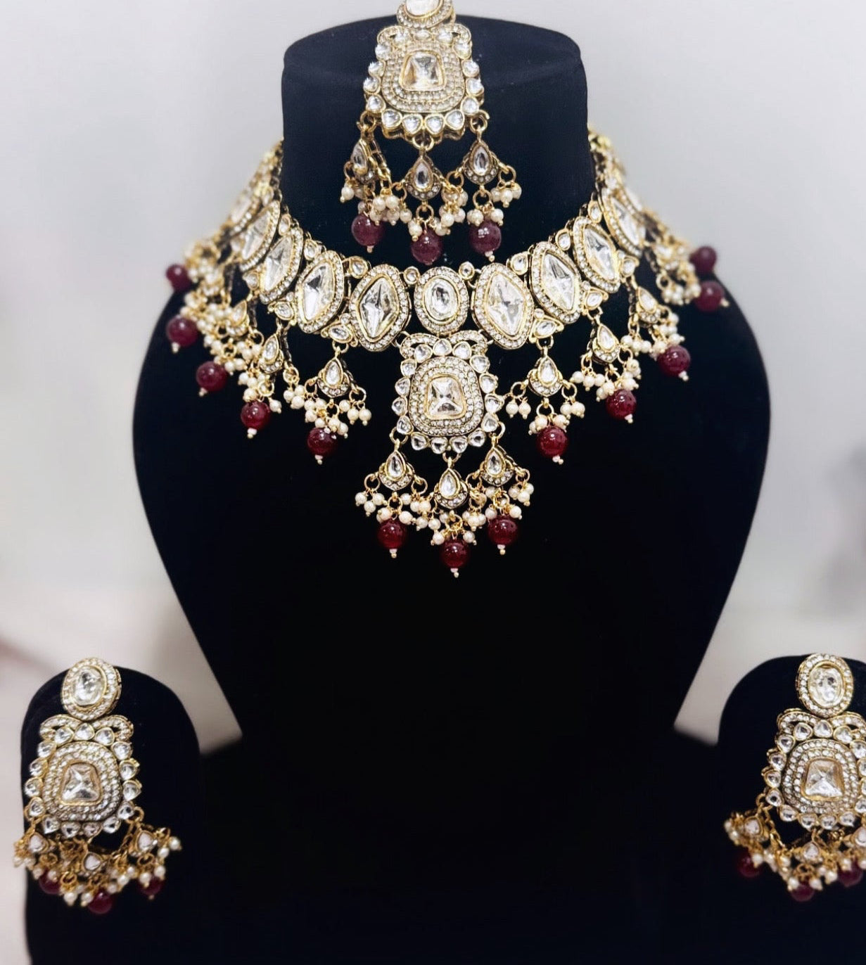 Red Pearl & Kundan Necklace Set