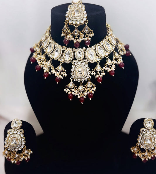 Red Pearl & Kundan Necklace Set