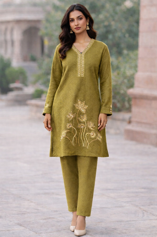 Woolen Cord Set with Embroidery