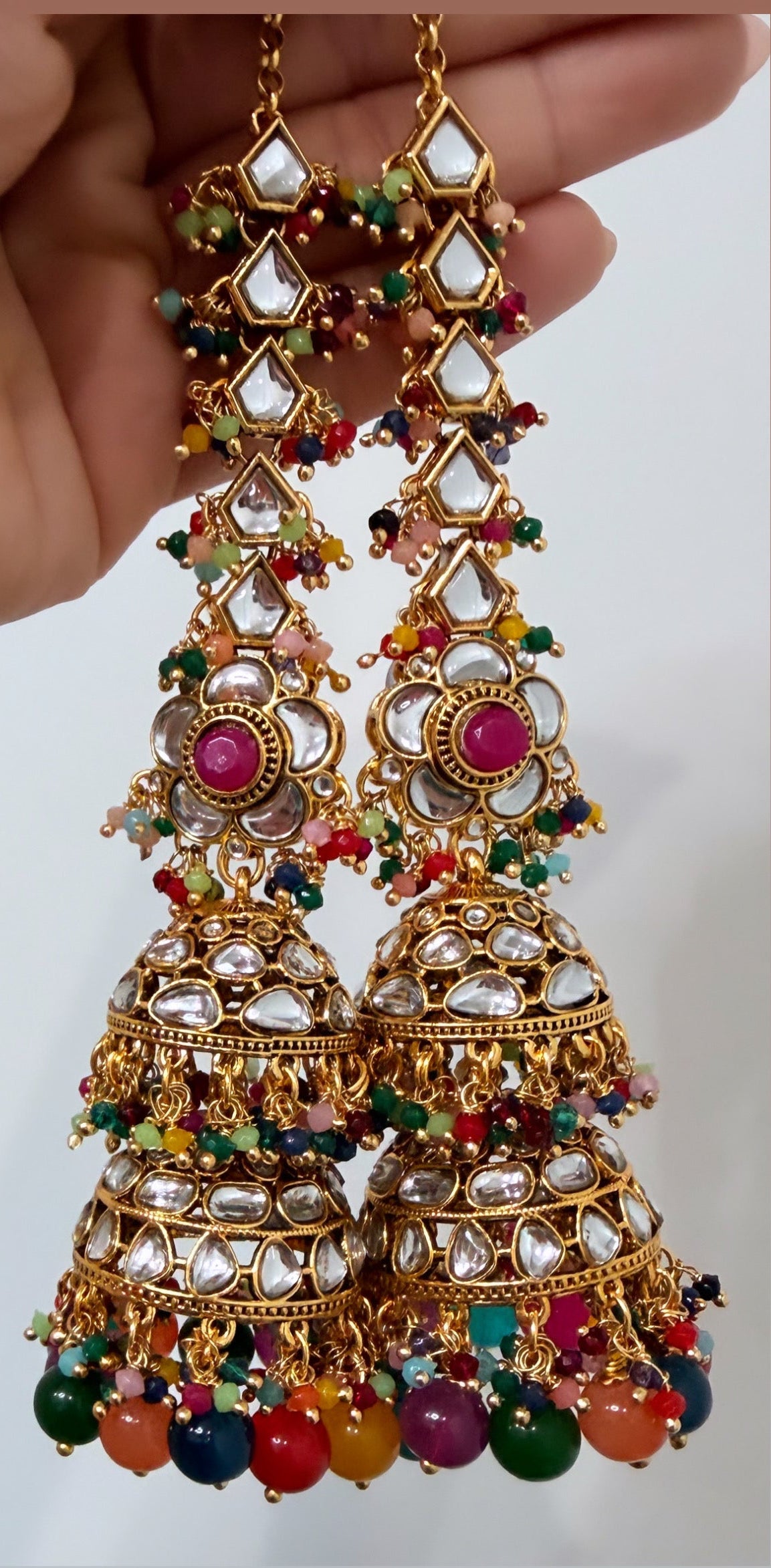 Multi Colored Sahara Style Double Layered Jhumkis