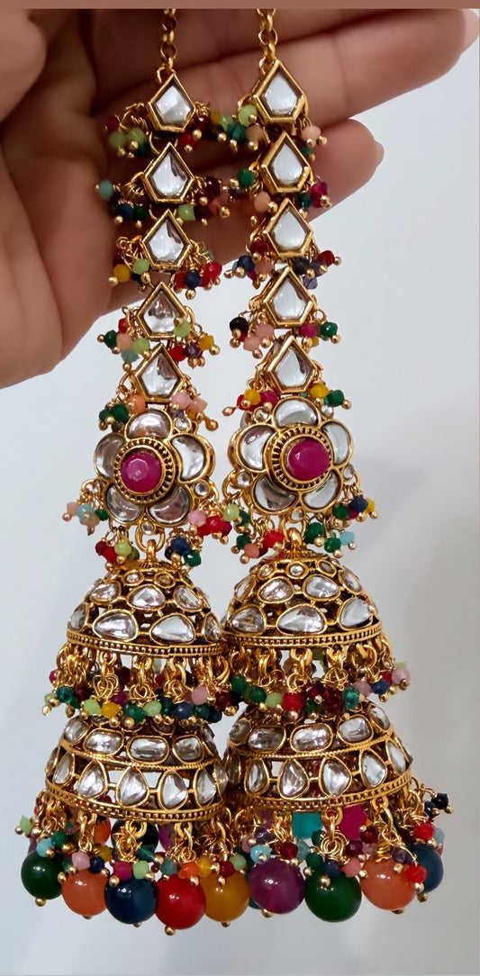 Multi Colored Sahara Style Double Layered Jhumkis