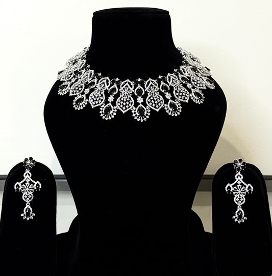 Black American Diamond(AD) Necklace Set