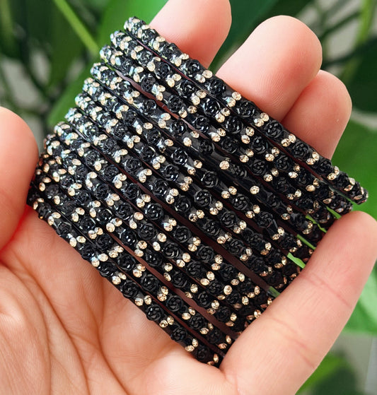 Sophia Glass Bangle Set-Black Color-(Back in Stock)