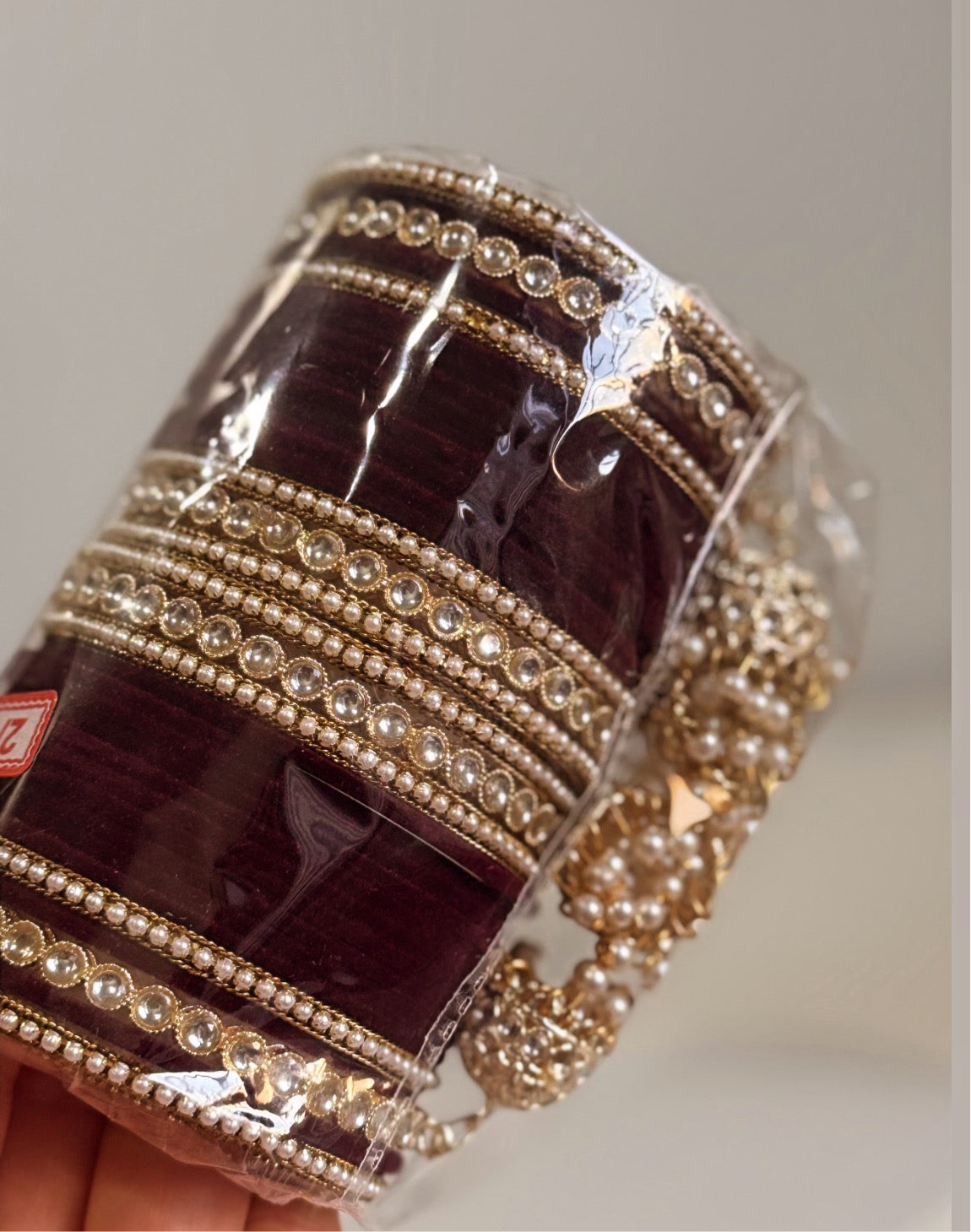 Maroon Bangle Set with Hangings