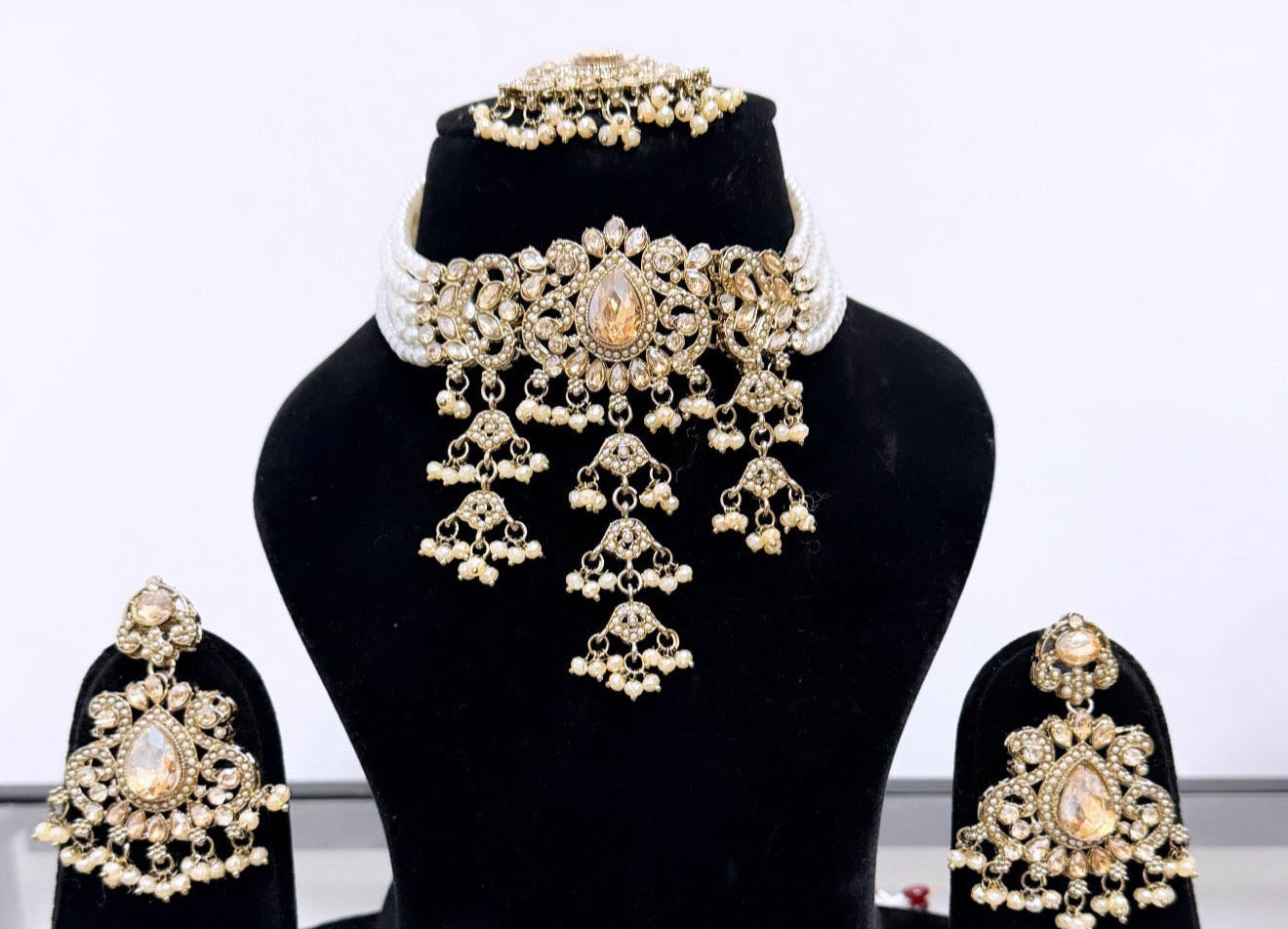 Waterfall Golden Pearl Necklace Set