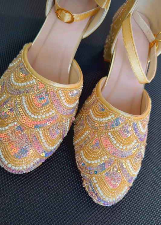 Golden Sequin and Pearl Work Heels