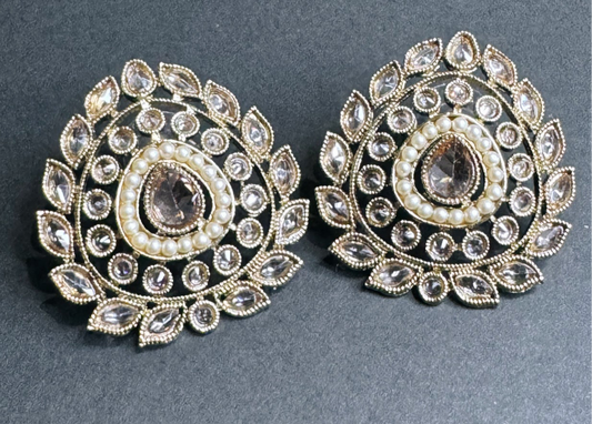 Polki Style Golden & Pearsls Studs