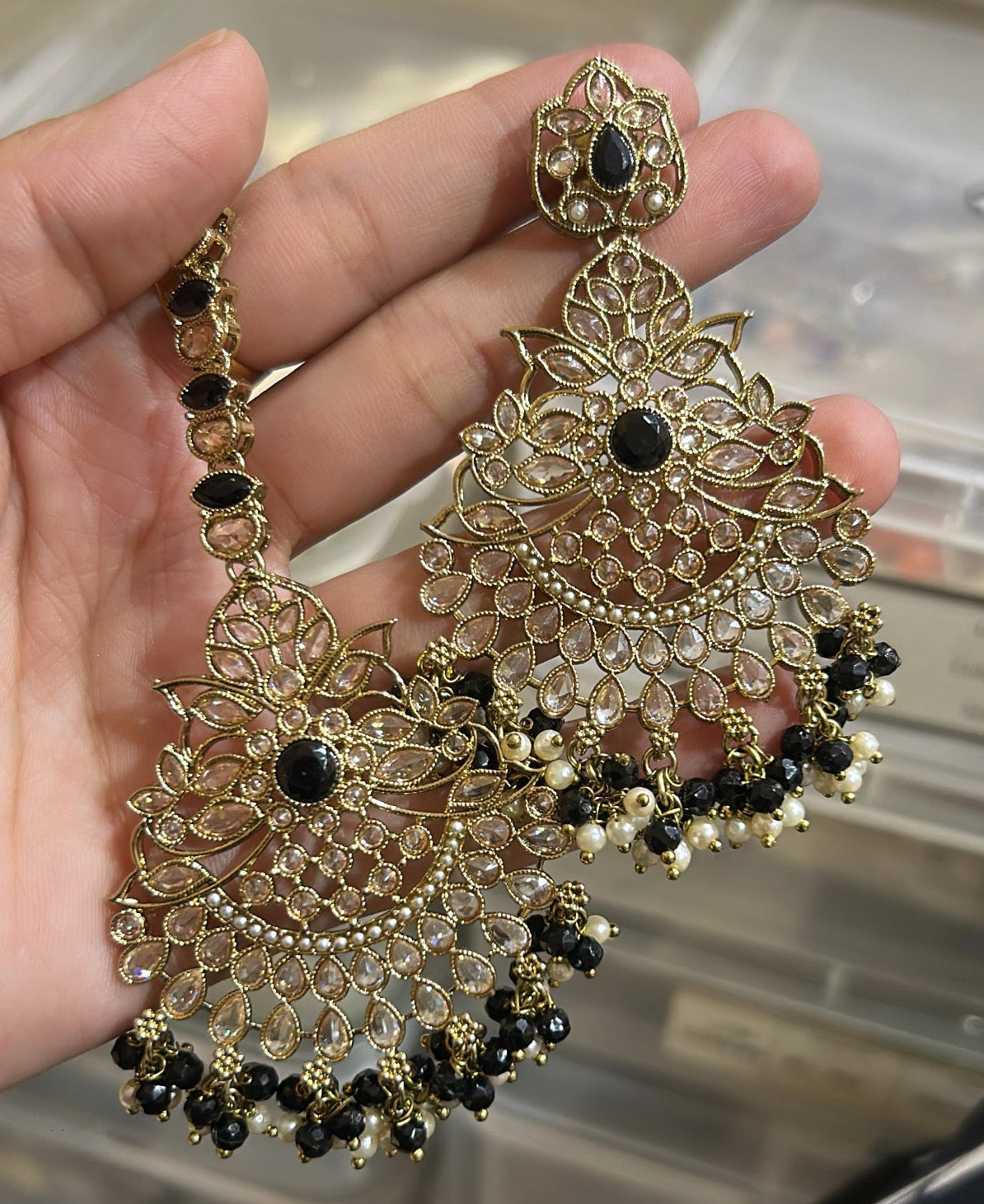 Black & Golden Earrings and Timka Set