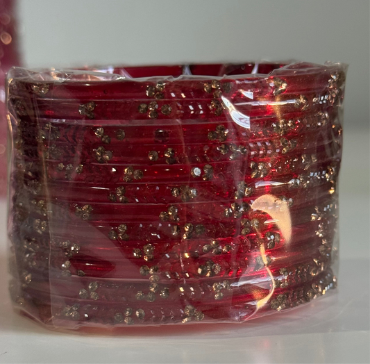Red Colored Glass Bangle Set