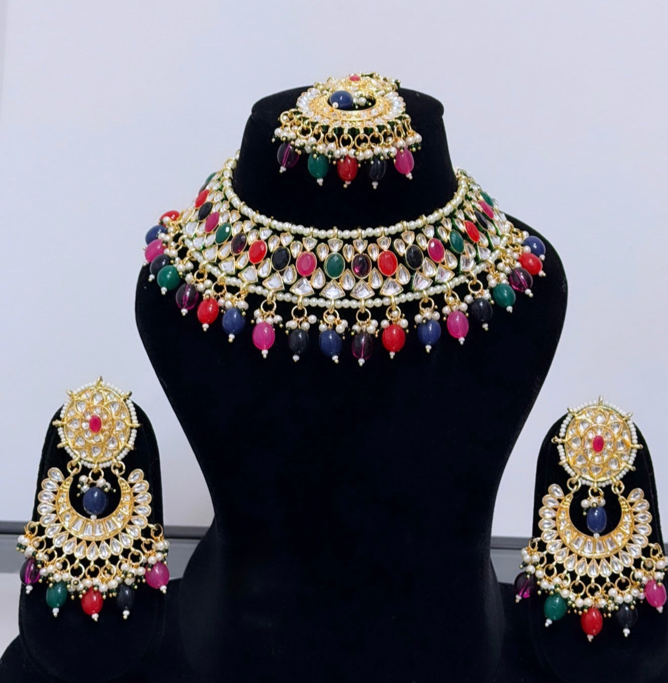 Multi Colored Polki & Kundan Style Necklace Set