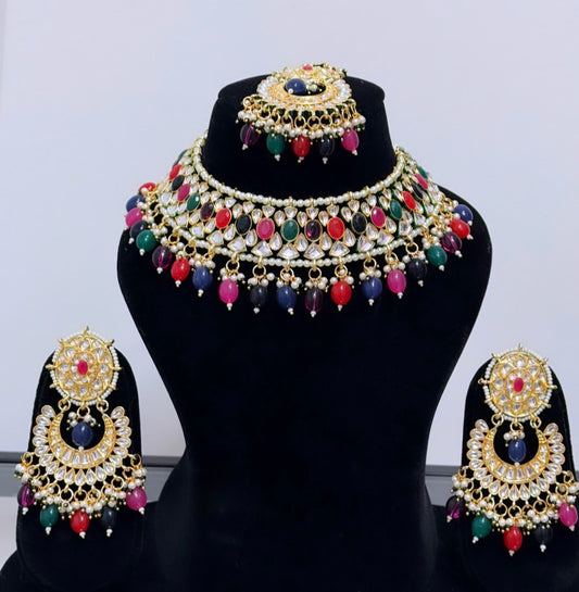 Multi Colored Polki & Kundan Style Necklace Set