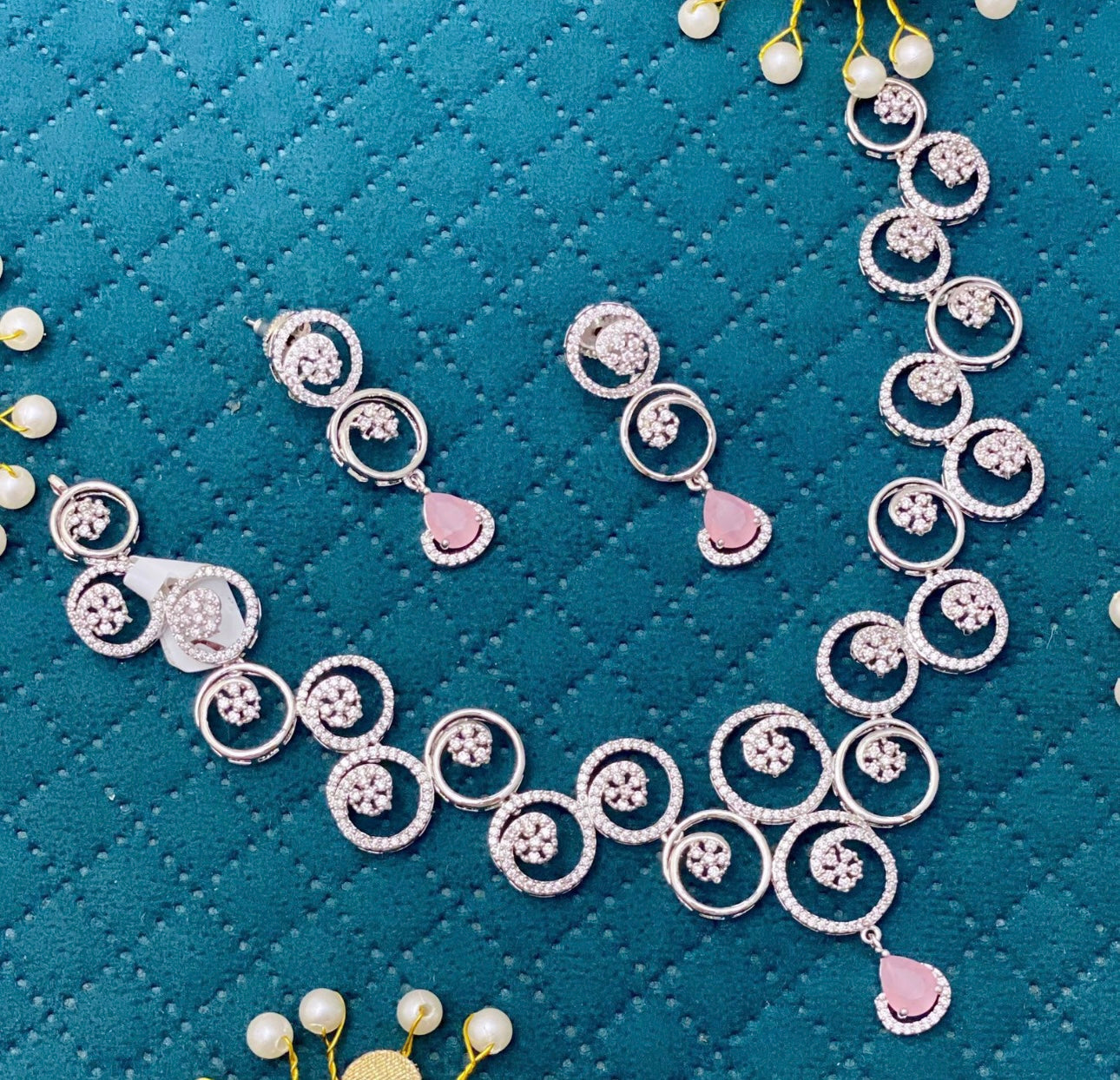 Silver and Light Pink Necklace Set