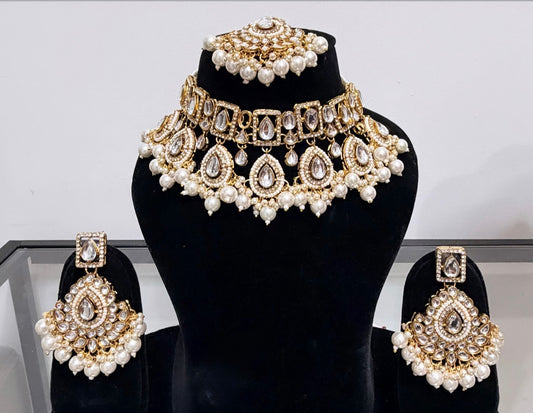 Golden and Pearl Choker Necklace Set