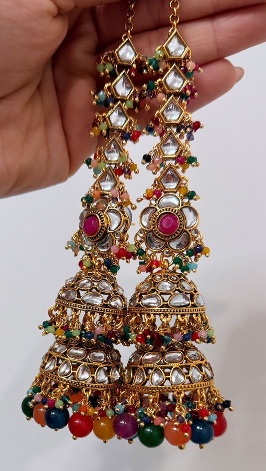 Multi Colored Sahara Style Double Layered Jhumkis