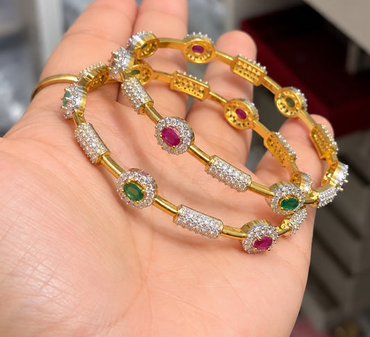 Ruby Green Bangle Set Anti Tarnish-Set of Two