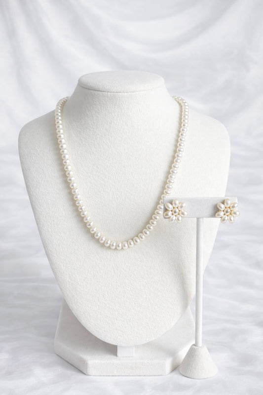 Pearl Long Necklace Set with Studs