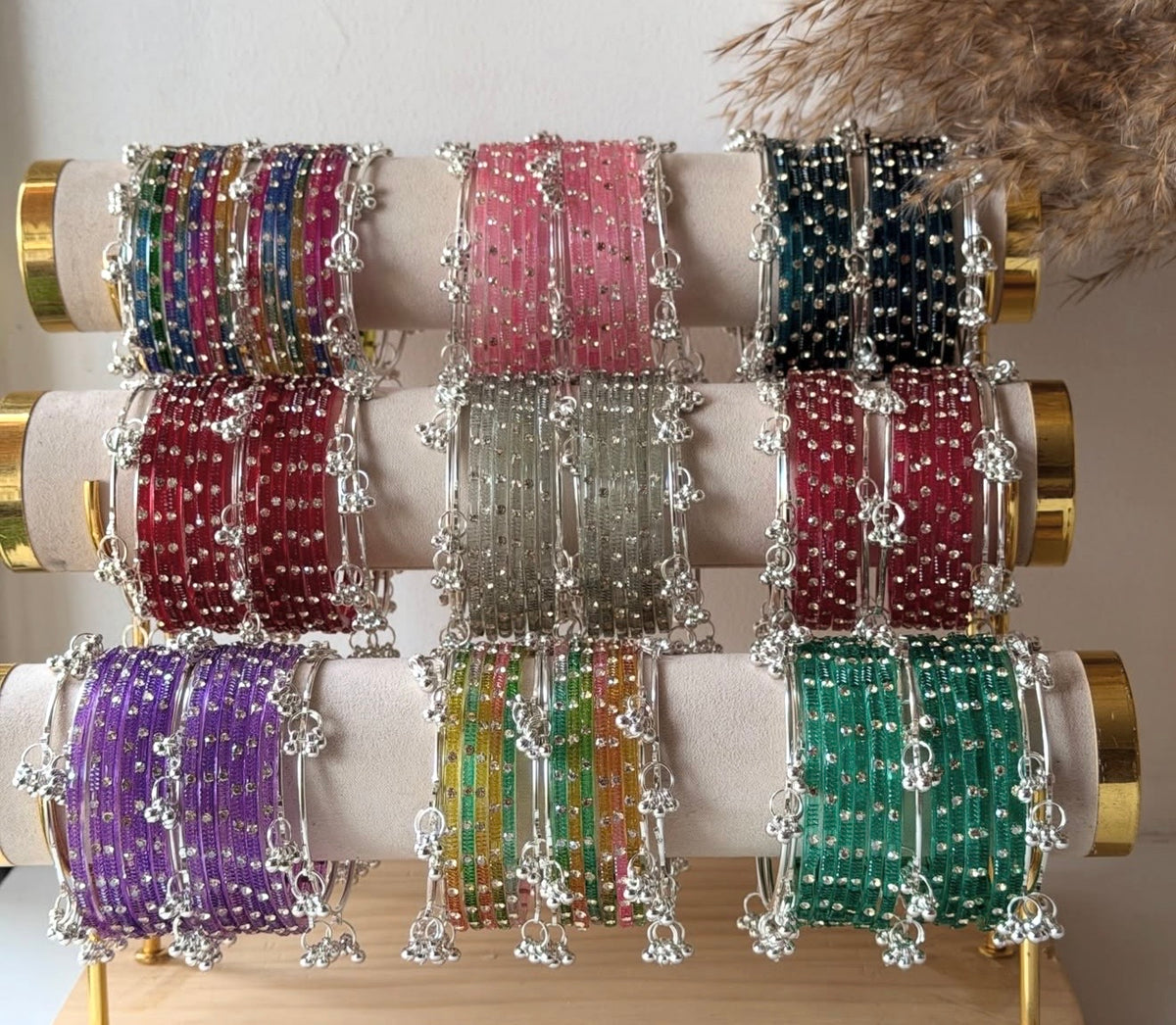 Sophia Glass Bangle Set with Kashmiri Bangles