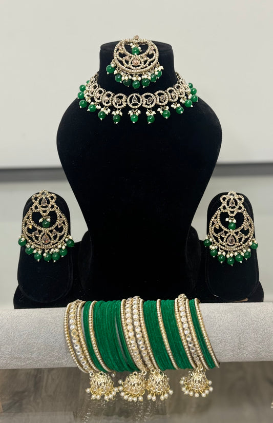 Green Necklace Set and Bangle Set