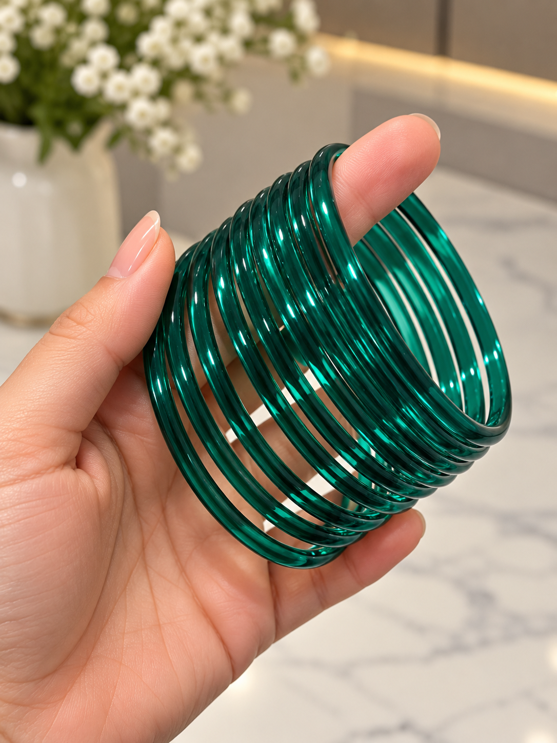 Sophia Glossy Glass Bangle Set